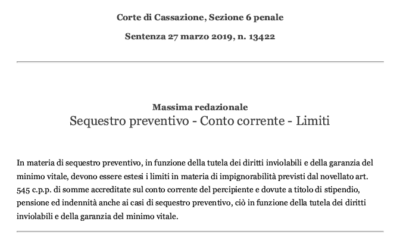 Cassazione sez. 6 penale sentenza n. 13422/2019