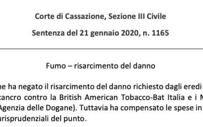 Fumo e risarcimento del danno – Cassazione sez. III Civile, sentenza n. 1165/2020