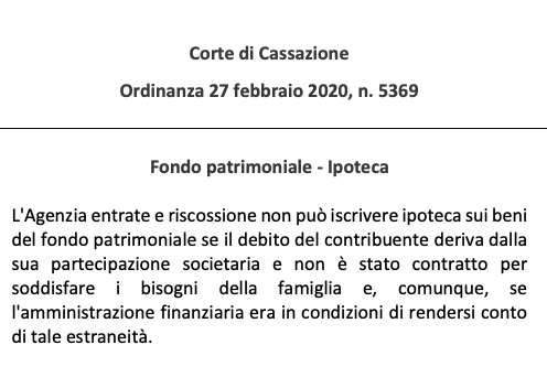 Corte di Cassazione – Ordinanza del 27 febbraio 2020, n. 5369
